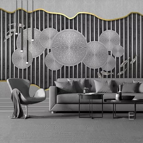 HDHGKYY 3D-Tapete Wandbild abstrakte Relief Lotusblatt Fisch Hintergrund Wandmalerei Wohnzimmer Dekoration Schlafzimmer Wandkunst Wandaufkleber