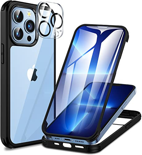 CENHUFO Compatible with iPhone 13 Pro Case Built-in Glass Screen Protector with Camera Lens Protector, 360°Full Body Heavy Duty Protective Phone Case for iPhone 13 Pro case Shockproof -Black