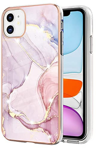 IMEIKONST Coque Compatible avec iPhone 11 Étui, Imprimé Brillants Motif de Marbre Très Mince Souple Silicone Airbag Antichoc TPU Bumper Housse pour iPhone 11. Or Rose YBM1