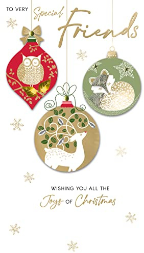 Special Friends Baubles Embellished Christmas Card Hand-Finished Champagne Cards XCDC412