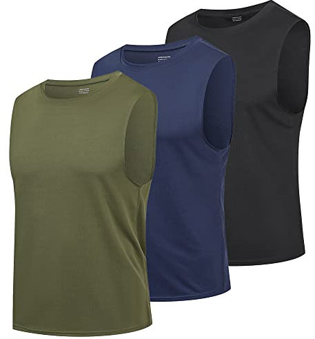 HUAKANG 3 Pack Tank Top Herren Ärmelloses Shirt Fitness Achselshirt Unterhemd Schnelltrocknendes Tanktop Gym Muskelshirt Sleeveless Funktionsshirt Sport Laufshirt für Männer(513-Black Navy Green-XL)