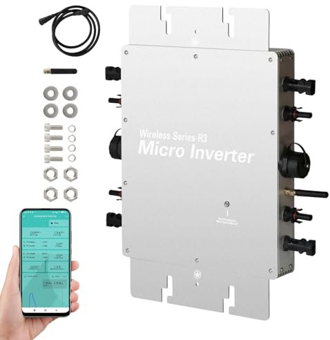 Jadeshay Micro Onduleur Solaire, 1200W Micro Inverter 30V-54V MPPT Grid Tie Onduleur à Onde Sinusoïdale avec Système de Surveillance WiFi APP