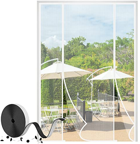 fowong VP Zanzariera magnetica per porta del balcone, 200 x 220 cm, per gatti sicuri, magneti più forti per porta scorrevole, due aperture, colore bianco