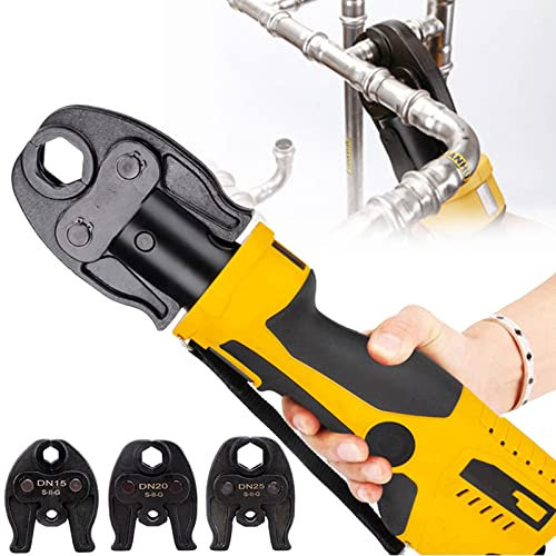 BONAD Presszange Kupferrohr,Hydraulic Crimper for Stainless Steel Pipe Fittings,Stainless Steel Crimping Tool with 3 Jaws,Battery Operated Cable Crimping Tool,Automatische RüCkstellung,2series