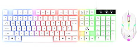Gaming/Office/General use,wired,colourful LED keyboard and mouse set (GT 100) for desktop pc, laptop,104 keys Anti-ghosting ERGONOMIC, USB connection, suspension keycap, Qwerty -(White)