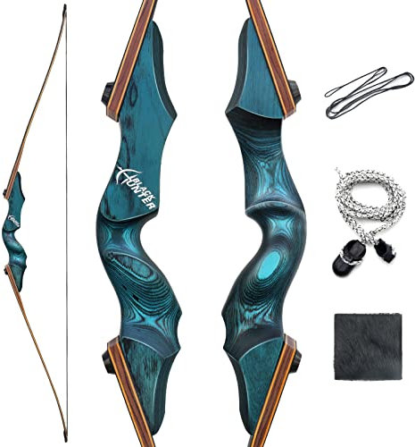 OUBOTER Black Hunter 60 Zoll Traditioneller Langbogen Set Erwachsene 20-60lbs Bogenschießen Takedown Langbogen Für Die Linke Hand Jagdbogen (30LBS)