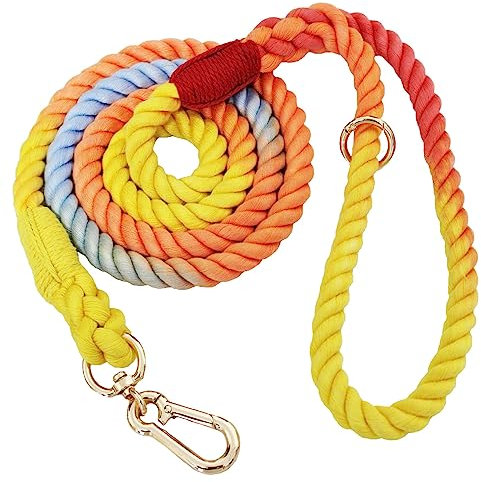 LWBMG 1,5 m Hundeleine, handgefertigt, geflochten, Baumwollseil, Hundeleine für kleine, mittelgroße und große Hunde, bunt, Regenbogen