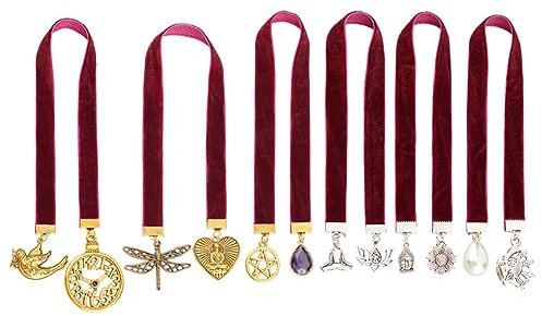FINGERINSPIRE 6 Stile Lesezeichen Aus Samtband 270~296 mm Lila Vintage Lesezeichen Aus Metall Mit Anhänger Taube/Pentagramm/Buddha/Sonne/Schmetterling/Uhr Samt Lesezeichen Für Buchliebhaber