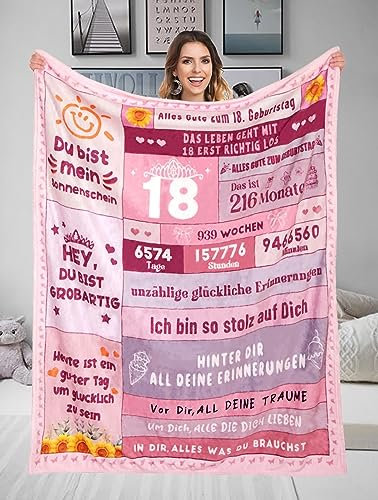 18. Geburtstag Mädchen Geschenke 18. Geburtstag Mädchen Geschenkideen Geschenke zum 18 Geburtstag Mädchen, Geschenke für 18 Jährige Tochter Schwester Freundin, Flauschige Kuscheldecke 130x150cm