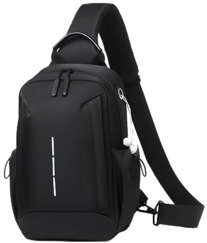 Mixroom - Zainetto da Uomo Zaino Monospalla Porta Tablet Borsa Tab borsello a Tracolla Z32 Nero per Viaggio, Ciclismo, Lavoro, Sport