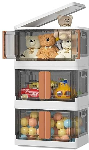 Taylor & Brown 3 Pack Storage Box with Lids, Collapsible Storage Bins, Wardrobe Closet Organiser, 32L Stackable Toy Storage, Really Useful Box, Foldable Plastic Storage Container with Door