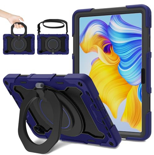 ROISKIN Funda para Honor Pad 8 12 pulgadas 2022 para niños, funda resistente a los golpes con protector de pantalla y soporte giratorio, correa para el hombro y soporte para bolígrafo, azul