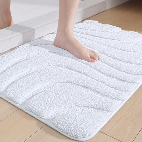DEXI Badteppich rutschfest 40 x 60cm, weicher Mikrofasern Badematte, Wasserabsorbierende Badezimmerteppich, Maschinenwaschbar Badvorleger für Badewanne, Dusche und Badezimmer - Weiß