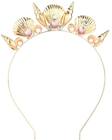 Muschel Stirnband, Gold Muschel Krone Hübsch Perlen Muschel Haarreifen Muschel Tiara Muschel Kopfschmuck für Strand Hochzeit Halloween Karneval Cosplay Party Meerjungfrau Kostüm für Damen Mädchen
