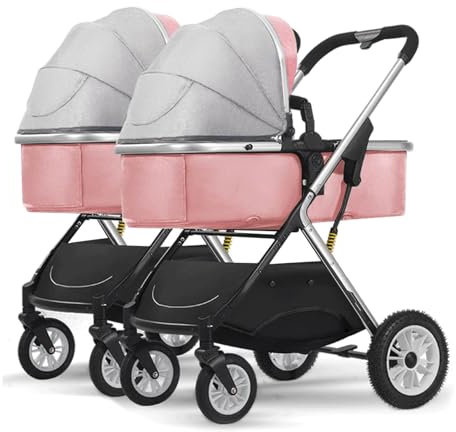 Rieort Portable Tandem Strollers One-hand Foldable Baby Stroller With 5-point Harness Twin Stroller 2 Seat Portable Double Stroller