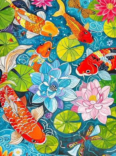 Dragonfly Dreams: Koi & Lilies Adventure by Cross & Glory - Premium 1000 Piece Puzzle, Unique Nature-Themed Jigsaw, Vibrant Eco-Friendly Art, Ideal for Puzzle Enthusiasts