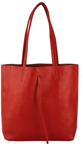 modamoda de - T253 - Ital. Henkeltasche mit Innentasche aus Leder, Farbe:Signalrot