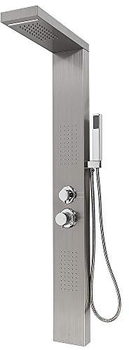 Belfoyer Duschpaneel mit Zubehör, 4-Funktions-Duschsäule mit Einhebelmischer, Wasserfall, Regendusche, Massagedusche und Handbrause (Gebürsteter Edelstahl)