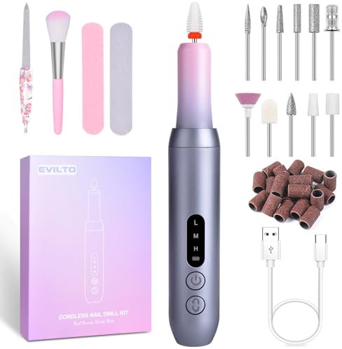 Ponceuse pour Ongles Professionnelle Sans Fil 30000RPM Lime a Ongle Electrique Portable Rechargeable Avec Affichage LCD 12 Embouts Ponçage Kit de Manucure Pedicure Puissantes Salon Maison, Gris Rose