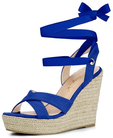 Allegra K Sandales compensées à Lacets Espadrille pour Femmes Bleu Royal 36