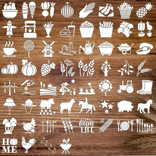 60 Stück Bauernhoftier-Schablonen zum Bemalen – wiederverwendbare Bauernhaus-Schablonen Malvorlagen für Scrapbooking, Zeichnen, Holz, Wand, Karton, Stoff, DIY, Basteln, Dekor (60 Stück Bauernhof (7,6