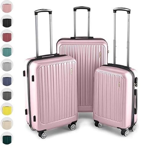 Easy Move ABS Hartschalenkoffer - Ergonomisch & Sicher - Trolley Koffer Set 3-teilig mit 360° Rädern, Zahlen-Schloss - Rollkoffer, Reisekoffer (Pink, Kofferset)