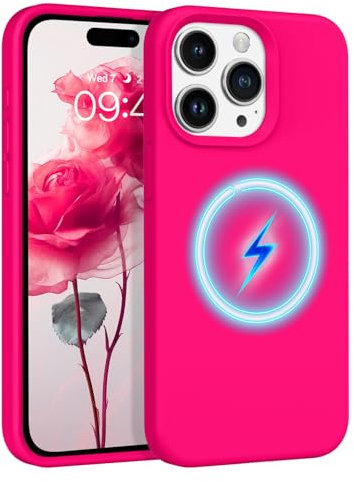 DOMAVER Case for iPhone 15 Pro Max [Compatible with mag-safe] Magnetic Case, [Soft Microfiber Lining] Liquid Silicone Shockproof Case for iPhone 15 Pro Max – Hot Pink