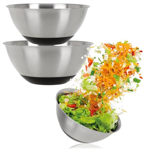 com-four® Ensemble de 3 bols en acier inoxydable - saladier en 3 tailles - bol à mélanger 750/1300/1800 ml - bol en acier inoxydable pour la cuisson et le service (3 pièces - Ø 15,5/19/21,5 cm)