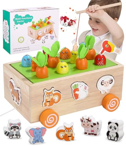 Montessori Spielzeug ab 1 Jahr, Karottenspiel & Magnetangel Motorikspielzeug ab 1 Jahr, Holzspielzeug ab 1 2 3Jahr, Kinderspielzeug ab 1 Jahr, Geschenk 1 Jahr Junge Mädchen, Baby Spielzeug 1 Jahr