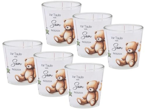Windlicht Banderole Boho Taufe Geburtstag Baby Tischdeko PERSONALISIERT 7,5cm H, Menge:6 Stück