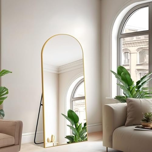 NIMURY Bogen Ganzkörperspiegel, 165 x 60 cm Standspiegel mit Goldenem Aluminiumrahmen, Groß Wandspiegel Bodenspiegel für Schlafzimmer, Eingangsbereich, Flur, Heimdekoration