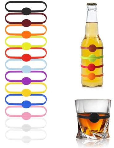 SIRLOMU Marcadores de Copas para Fiesta, 12 Colores, Marcadores de Silicona para Copas de Vino, Vasos de Fiesta, Botellas de Cerveza, Cócteles