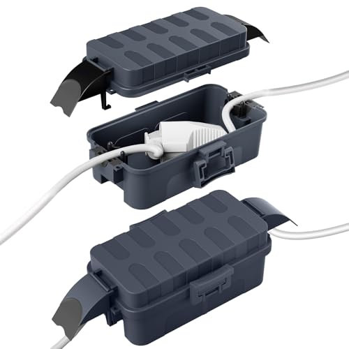 【2er Set】RESTMO IP55 wasserdichte Kabelbox mit abnehmbaren Schildabdeckungen, Wetterfeste Elektrobox für Verlängerungskabel, Gartensteckdosen, Zeitschaltuhr außenbereich (15cm×8,1cm×4,5cm) - Grau