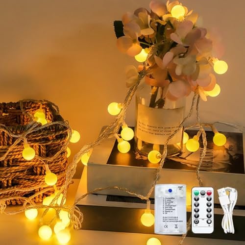 2 in 1 Luci LED a Batteria, 10M 100 LED Catena Luminosa Alimentazione Batteria e USB Luci Stringa per Esterno e Interno, 8 Modalità con Telecomando Decorazione per Patio, Giardino, Natale, Matrimonio