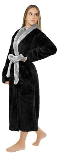 LEBENGOOD Accappatoio donna inverno – Accappatoio donna in pile, vestaglia da casa signora, coralina, accogliente, microfibra OEKO-TEX®, Negra, L