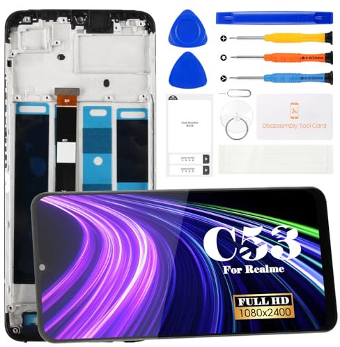 Realme C53 - Pantalla de repuesto para Realme C53, pantalla LCD, pantalla táctil, kit de reparación de digitalizador RMX3760 con marco (negro)