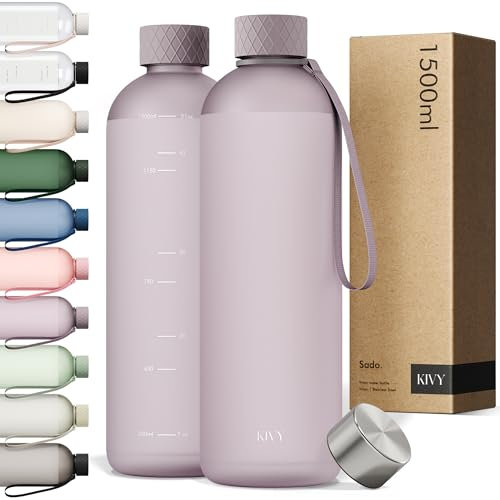 KIVY Gourde de 1,5 l - Convient pour les boissons gazeuses et anti-fuite - Pour le sport, l'école et le bureau - Bouteille d'eau de 1,5 l - Passe au lave-vaisselle