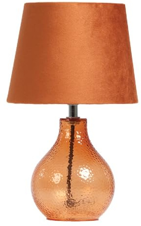 Satsuma Orange Hammered Glass Modern Table Lamp with Satsuma Orange Velvet Shade | 30cm Height | in-Line Switch | UK Approved | Glass Urn Design