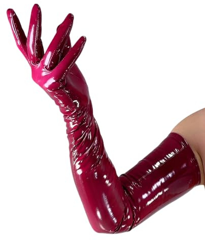DooWay Women Long Latex Gloves Shoulder Length 28 Shiny Stretch PU Halloween Costume Party Gloves