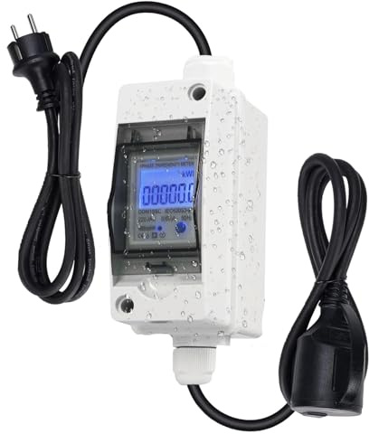 Mobiler Digitaler Stromzähler 230V, 60A Mobile Meter CEE Outdoor KWH Messgerät mit IP67 Wasserdich, Industriestecker LED Stromzähler mit Reset, Gummischlauchkabel Tragbar