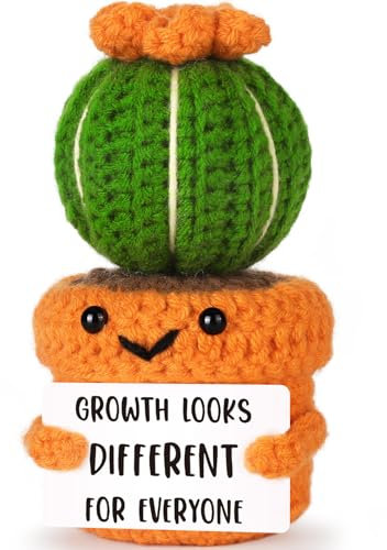 Positive Crochet Cactus, Emotional Cheer Up Inspirational Gifts for Daughter Son Teen Coworker Employees Women, Birthday Gifts for Coworker Friend, Encouragement Handmade Small Stuff Things Desk Decor
