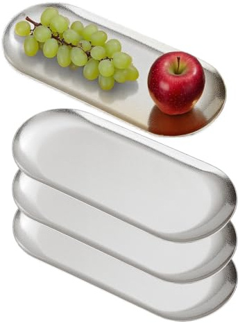 SANQIAHOME Platos de aperitivo óvalo de 26x111cm, juego de 4,platos llanos de acero inoxidable grueso, platos de postre de pasta para sushi, horno de frutas/lavavajillas apto,plata