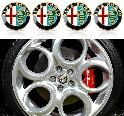 WUDILIYI 4 Stück Auto Radnabenkappen Aufkleber, Felgenaufkleber für Alfa Romeo Giulia Stelvio Giulietta 2017-2024 56mm, Nabendeckel Radnabenabdeckung-Logo Sticker, Zentralabdeckung,A