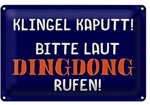 Lustiges Türschild 'Klingel kaputt! Bitte laut Dingdong rufen!' | Ideal für Haustüren und Büros | 18 cm x 12 cm