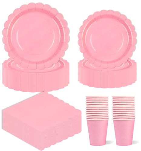 EVYIENEN 96 piezas rosa vajilla fiesta abanicos cumpleaños fiesta platos vasos servilletas fiesta cumpleaños niños