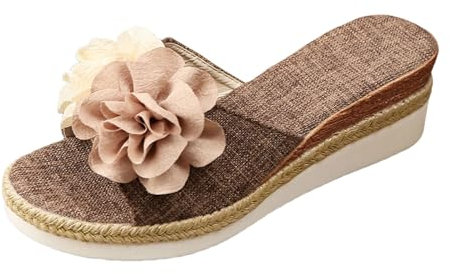 Générique Stivaletti in pelle tacco scarpe da spiaggia per le donne, pantofole piatte per vacanze al mare, sandali stivali sopra il ginocchio per le donne tacco con cravatte, marrone, 41 EU Large