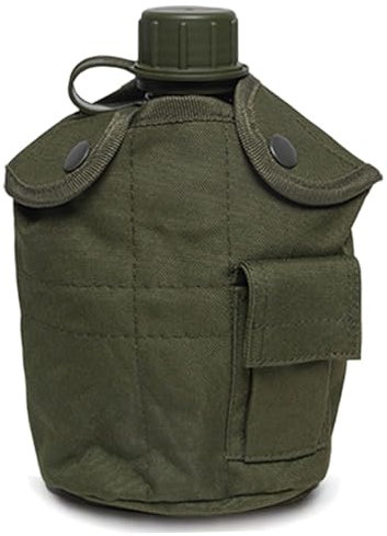 Gourde portable étanche en aluminium de 1 L avec bouchon en PE et pochette Oxford, bouteille d'eau polyvalente pour le camping, la randonnée, l'alpinisme et 'extérieur. Bouteille d'eau plate.