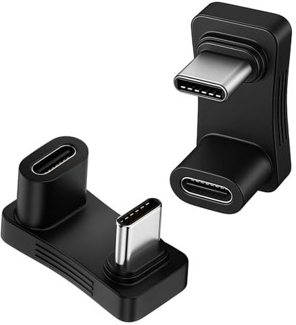 Tuwonwa 2 PCS 180 Grad Winkel USB C Adapter, Abgewinkelter USB-C Winkelstecker mit 100W PD Schnellladung, 10Gbps Datenübertragung, kompakter Winkel Adapter für Laptop, Tablet, Handy