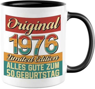 Taza de 50 cumpleaños, 1976, edición limitada, taza de café como regalo de cumpleaños, 50 ideas de regalo de cumpleaños para hombres y mujeres, papá, mamá, colega, amigo, hermana, cerámica, 350 ml