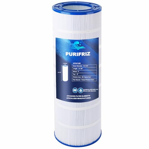 PURIFRIZ Filtre de piscine compatible avec CC200, CCRP200, Clean and Clear 200, Unicel C-9419, R173217, 59054400, Ultral-C5, FC-0688, tissu amélioré 200 m², L x OD : 80 cm x 26 cm 6 cm, 1 Paquet